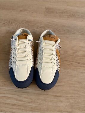 Men's Lace-Up backless slip on Sneakers in Cream, Navy & Tan -